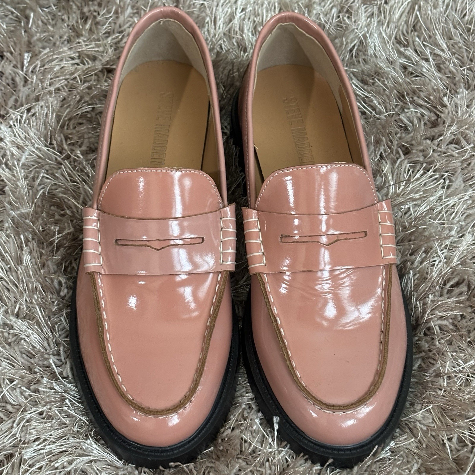STEVE MADDEN Shoes Women Sz 8.5 Pink Leather 'Madison' Fairy Retro Penny Loafers