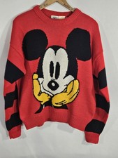 Vintage 80s 90s Mickey Mouse Disney  Co. Knit Sweater Red Stripe Size M/L