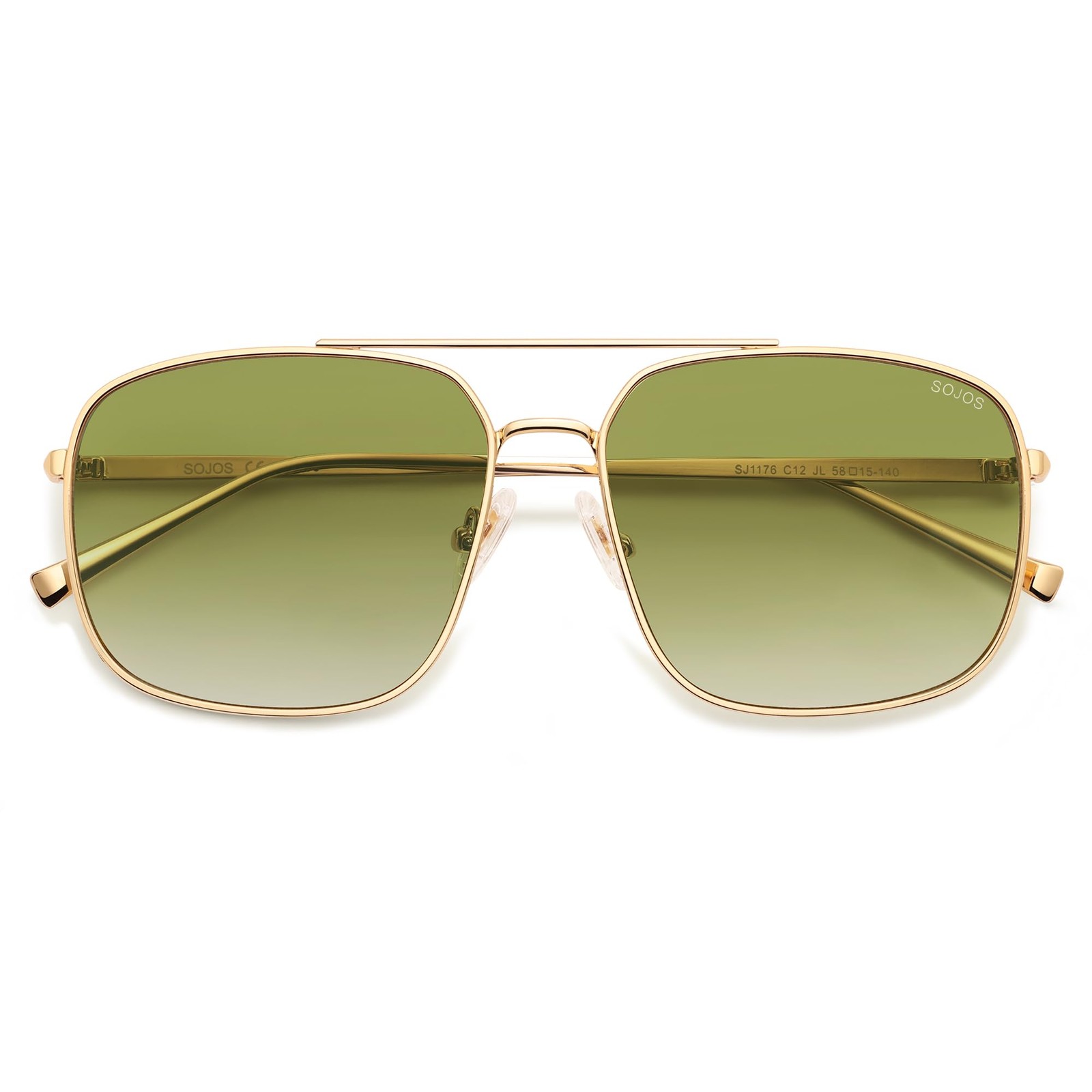 Lens Width: 58mm, Height: 49mm, Temple Length: 140mm, Gold/Green Tea