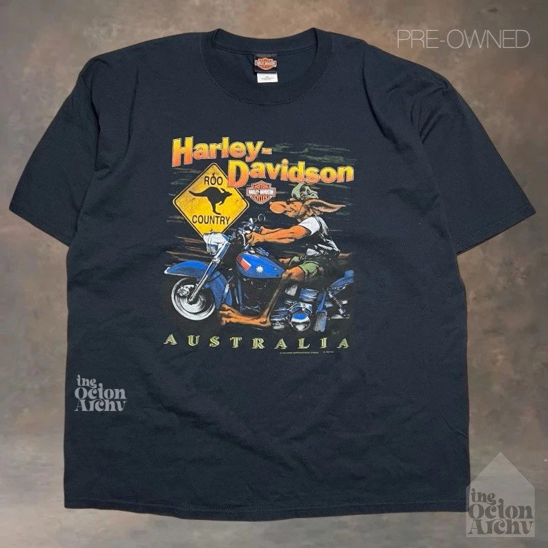 Size 2XL Vintage 1997 Harley Davidson Roo Country Australia Tee 'Black' Used