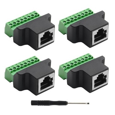 4PCS RJ45 Female to 8 Pin Screw Terminal Adapter, Ethernet Connector, Green