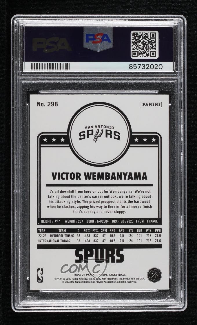 2023-24 Panini NBA Hoops Tribute Victor Wembanyama #298 PSA 9 MINT Rookie RC view 2