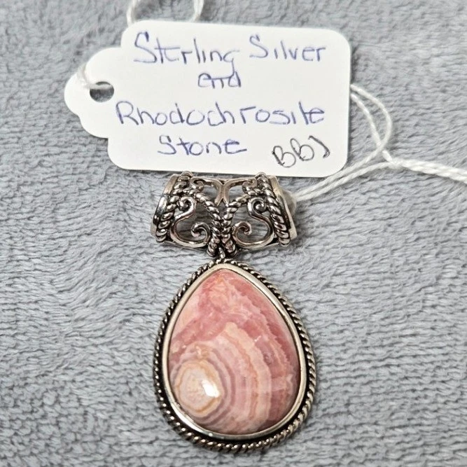 Sterling Silver Rhodochrosite Stone Teardrop Pendant Necklace Women - Image 2 of 4