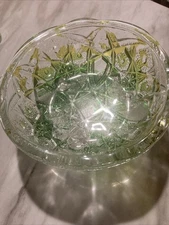 Vintage Jeanette Glass Yellow Amber Green Footed Bowl/Candy Dish