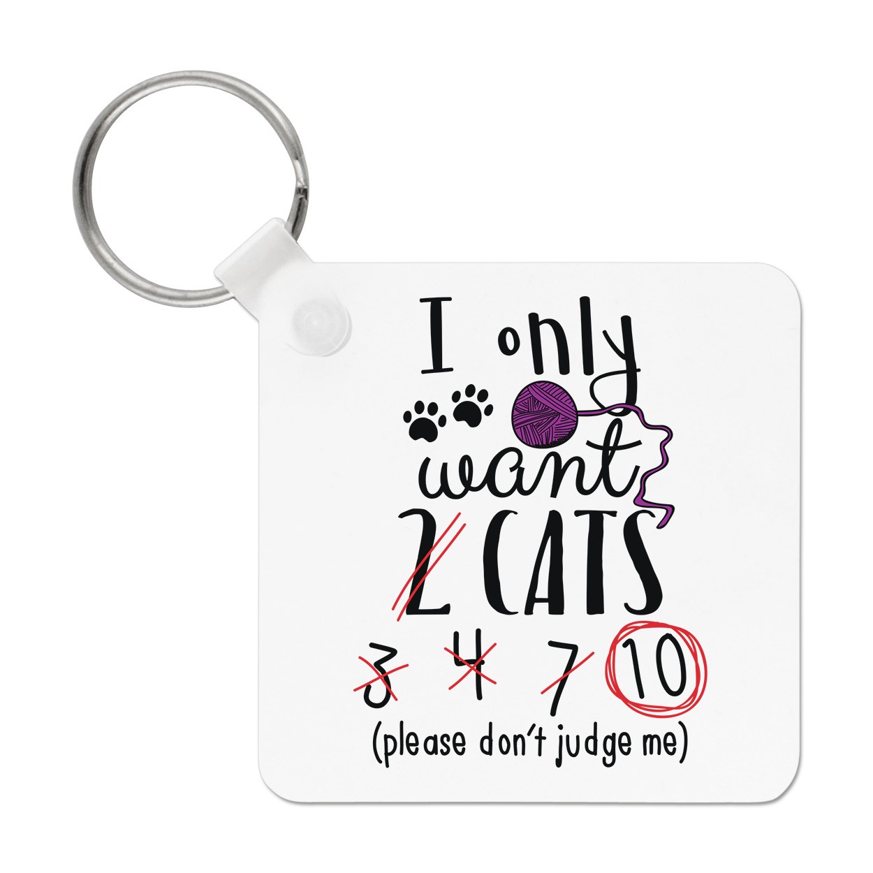 I Only Want 2 Cats Keyring Key Chain - Funny Crazy Cat Lady