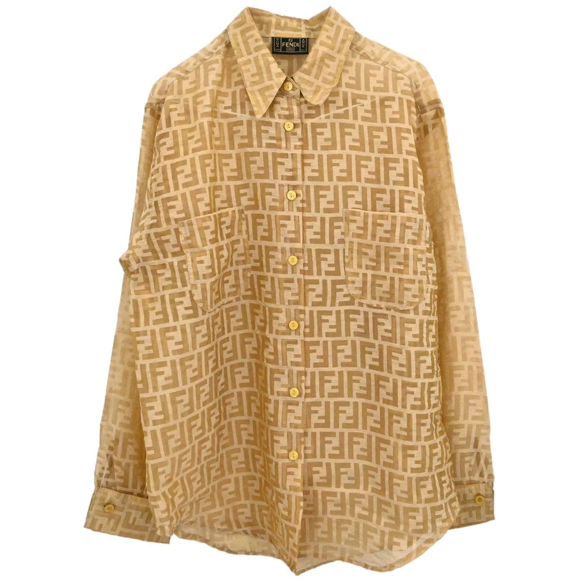 トップス vintage FENDI Zucca Sheer Shirt Top fh Fendi Sheer Blouse Shirt Top Zucca Brown #40 178873 | eBay