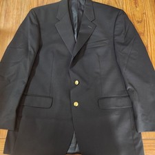 Vtg Chaps Wool Navy Blazer Sport Coat Gold Buttons 42R Classic Nautical Preppy