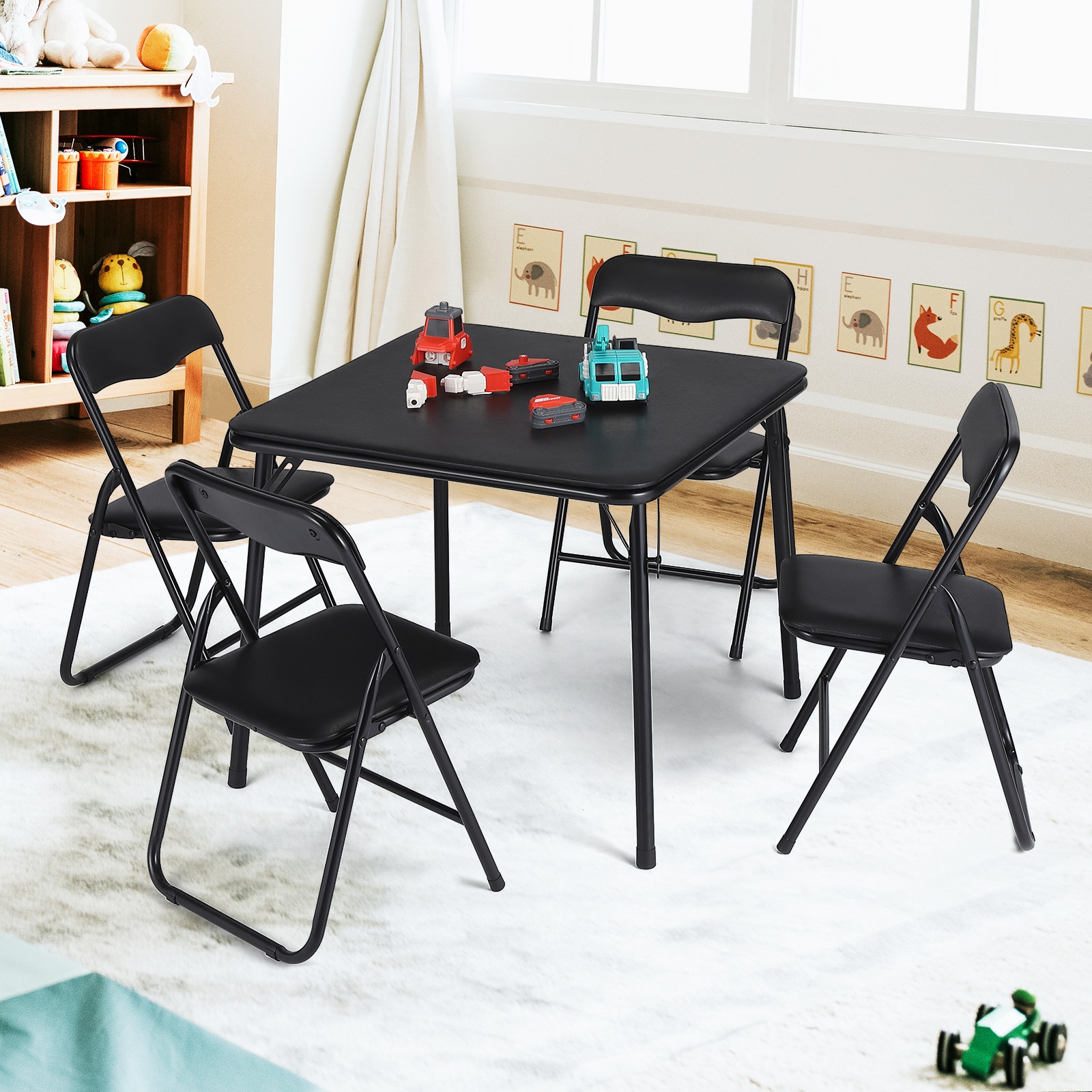 5 Piece Foldable Table and Chair Set, Portable Upholstered Card Table & 4 Chair