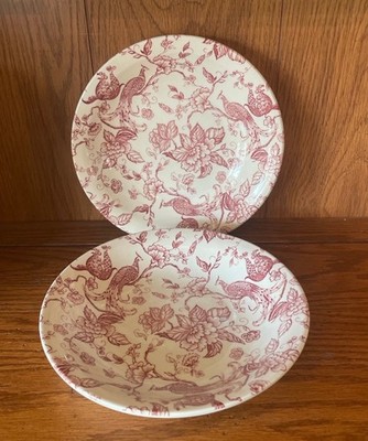Biltons Red Floral Peacock Ironstone Bowls 8 1/2  Made in England Set of 2