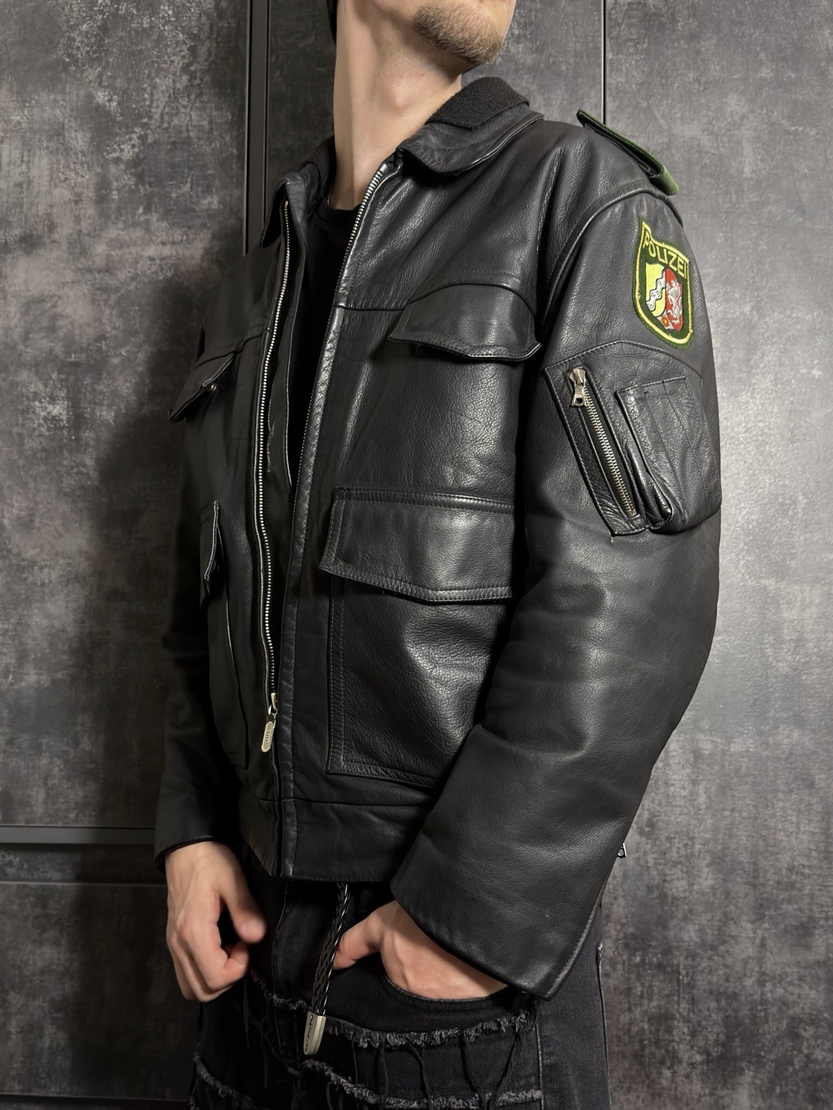 Crazy Vintage 90s Polizei Leather Aviator Jacket Vetements Streetwear Rare Black image 5