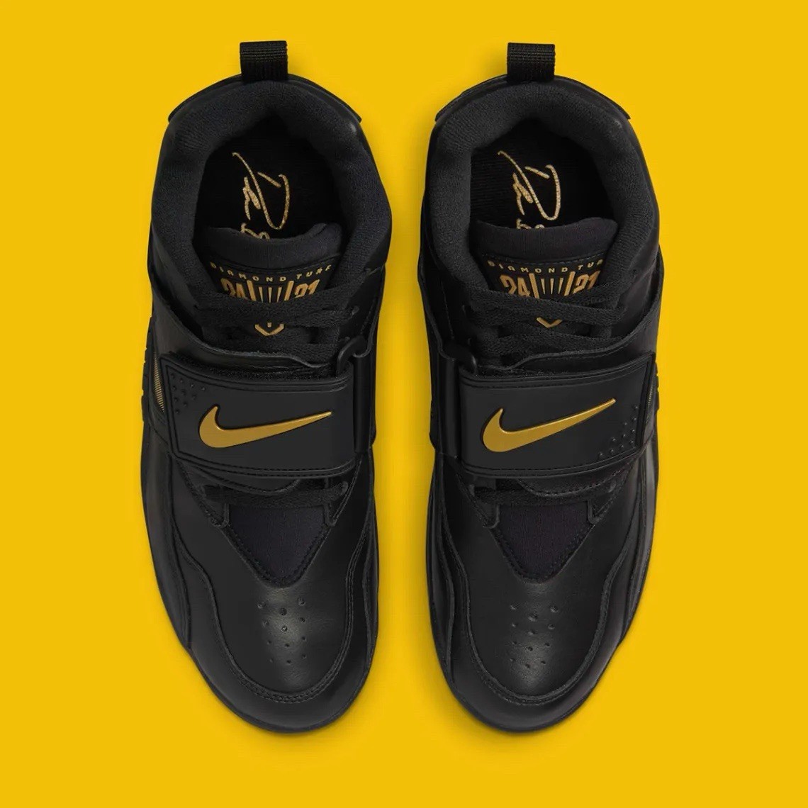 Nike Men's Air Diamond Turf Premium Signing Day Black Gold Size 12