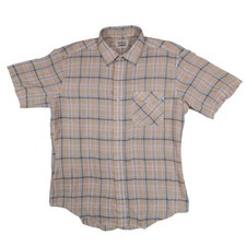 Vintage 70 s Levi s Short Sleeve Button Up Tan Plaid Men s Large Made in Korea