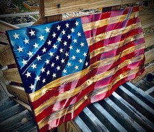 Rustic  American Handmade  Waving Wood American Flag Patriotic Wall Decor Gift
