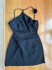 Luxxel Little Black Dress NEW Strappy Halter Mini Dress Rosette Size Large