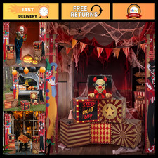 6 Pcs Halloween Creepy Circus Clown Decorations - Hanging Banners Boxes