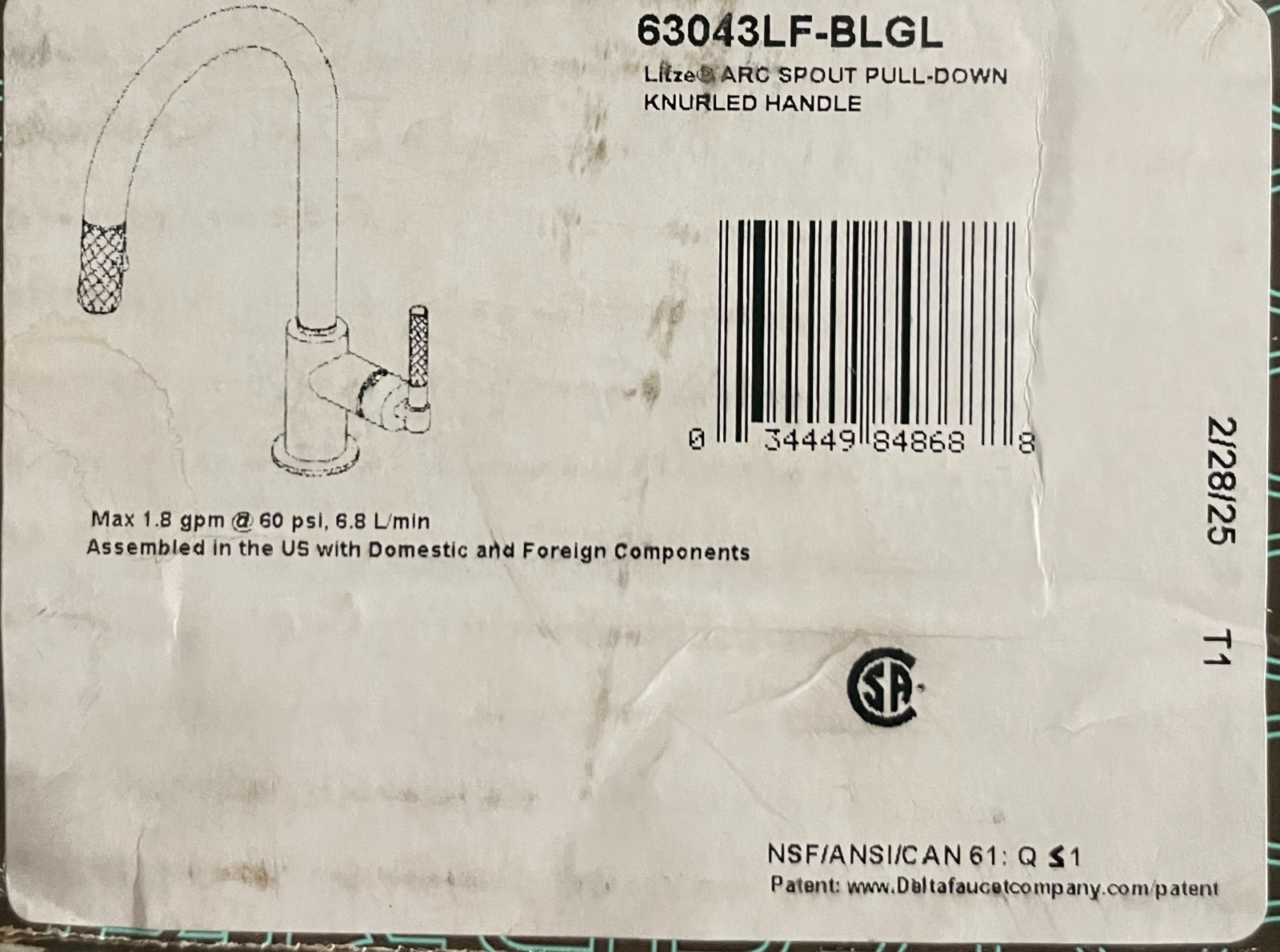 Brizo Litze 63043LF-BLGL Pull Down Kitchen Faucet,Matte Black / Luxe Gold *READ*