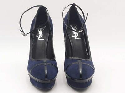 #ad Saint Laurent Navy And Black Courts Blue High Heels Size Eu 38.5 Aa0525czsa $250.00