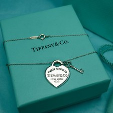 Tiffany & Co Return to Tiffany Heart Necklace 16.5 Inch Sterling Silver with Key