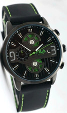 Fila Gamma Style 38-175-002 Herren Chronograph Uhr Schwarz Grün Leder Sport Neu