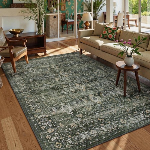 Washable Area Rugs 5x7 Green Rugs for Living Room,Boho Rug for Bedroom,Dining...