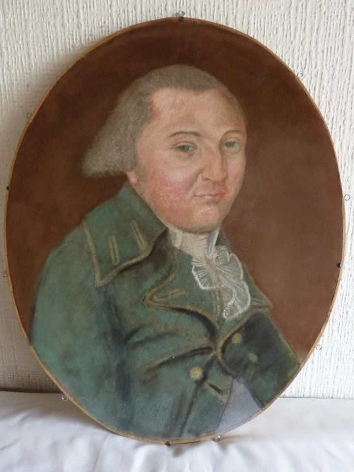 Tableau dessin pastel ancien fin 18 siècle XVIII Portrait homme cadre ovale - Photo 4/4