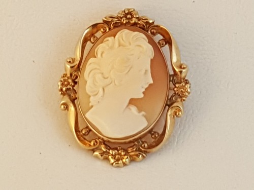 Antique 10k gold carved shell cameo pin pendant ornate fancy nicely carved - Picture 2 of 14