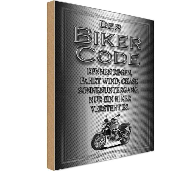 Holzschild 18X12 Cm Motorrad Biker Code Rennen Regen Wind Auto Garage Werkstatt-image