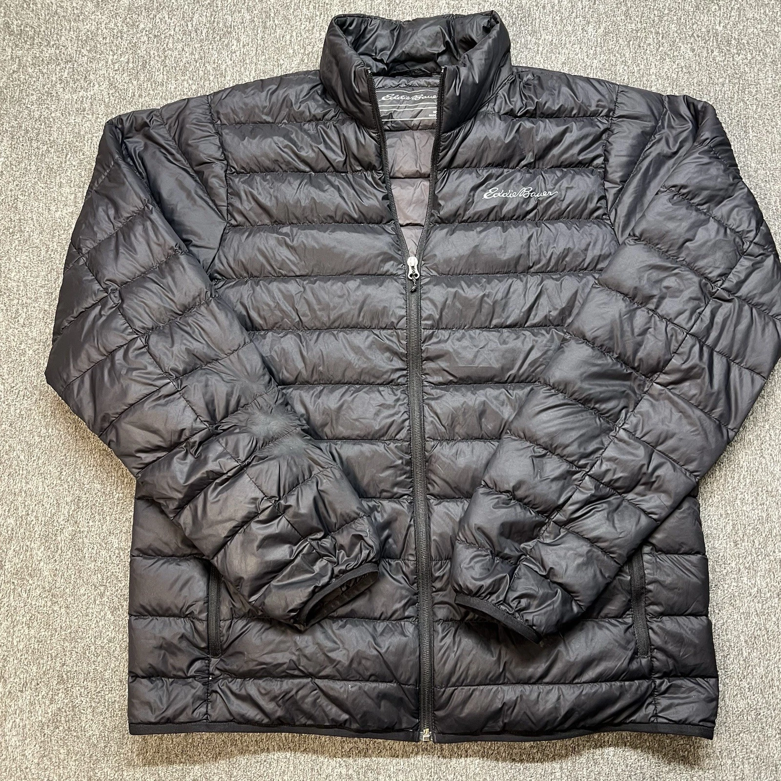 Eddie Bauer 650 Down Black Puffer Jacket Men Size TL Warmth Comfort (085)