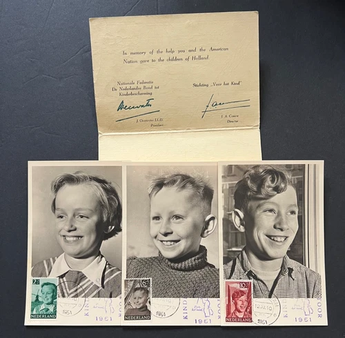 AtoZ. Netherlands 1951 Child Welfare 5FDC Maxi-Cards in Special Gift Env.-Scarce