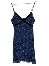 Y2K Floral Lace Trim Mesh Slip Cami Dress Blue Large Romantic Coquette Fairycore