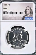 1960 Proof Franklin 50C NGC PF 68 Bx16