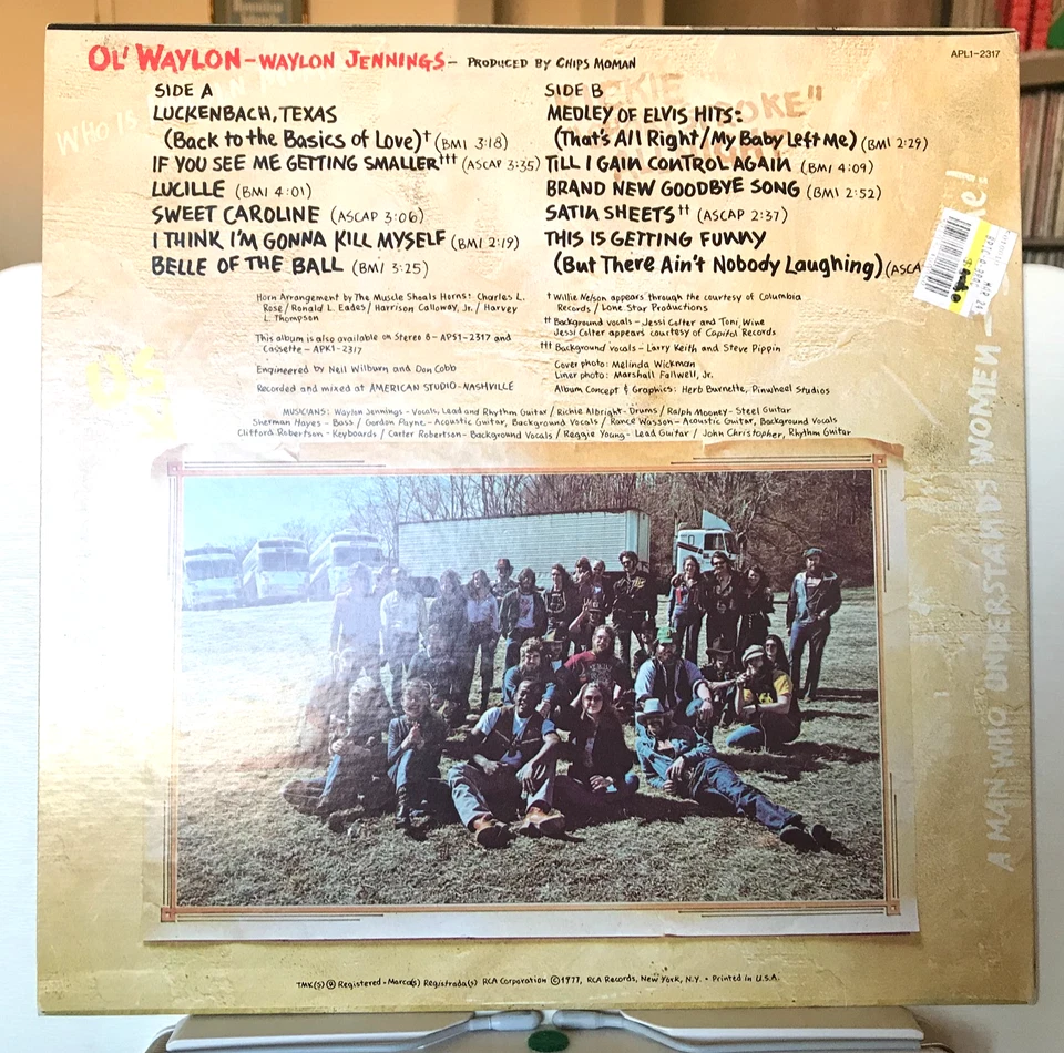 Tested & Cleaned:  Waylon Jennings - Ol' Waylon - 1976 Outlaw Country LP - Image 2 of 4
