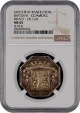 Undated France Louis Philippe Silver Jeton Eight Sided NGC MS65 Bayonne Issue