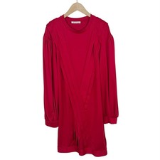 Zara Red Pleated Detail Long Sleeve Mini Dress Size Medium