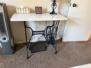 Singer Cast Iron Treadle Sewing Machine Base with Marble Tabletop