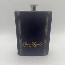 Crown Royal Flask with embroidered cover Stainless steel 8oz purple suede