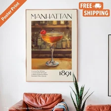 Vintage Manhattan Cocktail Recipe Bar Cart Fine Art Print