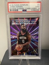 2018 James Harden Donruss League Leaders Camo Holo Laser 4/10 PSA 9 Mint Pop 1