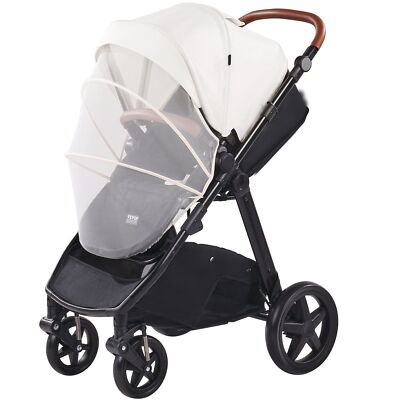 Travel System Stroller with 4-Way Canopy 7'' and 9'' EVA Wheels Foldable White