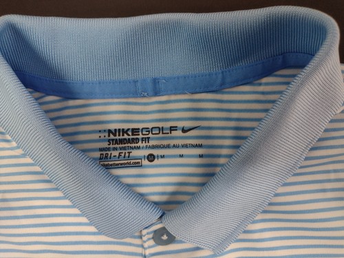 Nike Golf Dri Fit Standard Fit Polo Shirt Mens Size M Blue/Wht Stripe #1446 - Picture 2 of 5