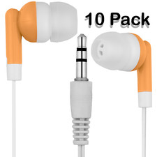 Pack of 10 Orange/White 3.5mm Headphones / Earbuds - Individually Bagged