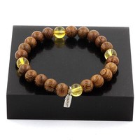 Mineralien Und Edelsteine. Armband Perlen Citrin + Holz 8 Mm. Hergestellt