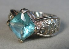 Vintage Sterling Silver Blue Topaz CZ Accented Ring 7.4g Size 9.5 J3065