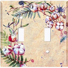Metal Light Switch Cover Wall Plate Cotton Flower Plant Leaves Circle FLW027
