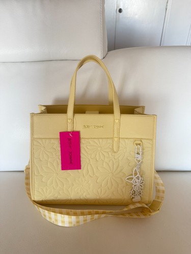 NWT BETSEY JOHNSON XOBECA-N TOTE CROSSBODY BAG FLORAL & WRISTLET YELLOW - Picture 4 of 11