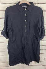 Elena Baldi Women's Size M Blue Button Up Long Sleeve Dress Linen