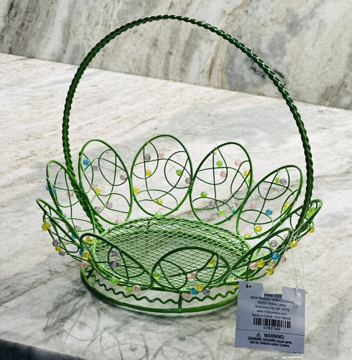 【 think of things】CIRCLE BASKET GREEN Hobby Lobby Beaded Easter Basket, Green 8x8 Inches-Brand New-SHIPS