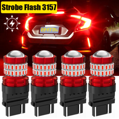 4X 3157 LED Red Stop Brake Light Bulb Flash Strobe Blinking For Ford F-150 F-250