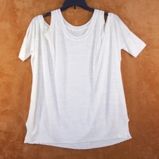 MARGARET OLEARY Top Womens Large Ivory Pullover Cold Shoulder Slub Tee