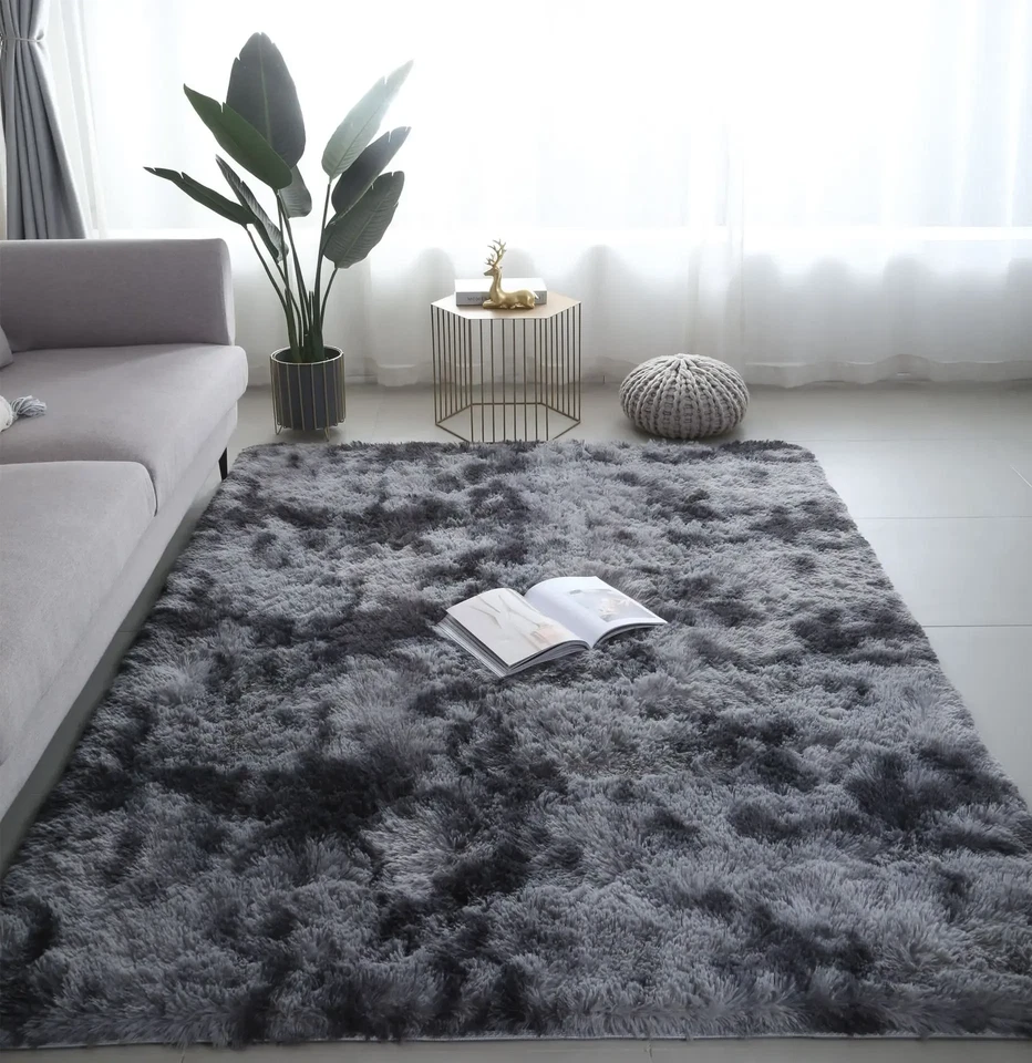 Gray Carpet for Living Room Plush Rug Bed Room Floor Fluffy Mats Anti-Slip Home - Image 2 of 4